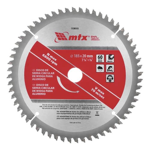 DISCO SER. CIRCULAR PARA ALUMINIO, 185MM, 60 DENTES, C/ ANEL RED. 16MM